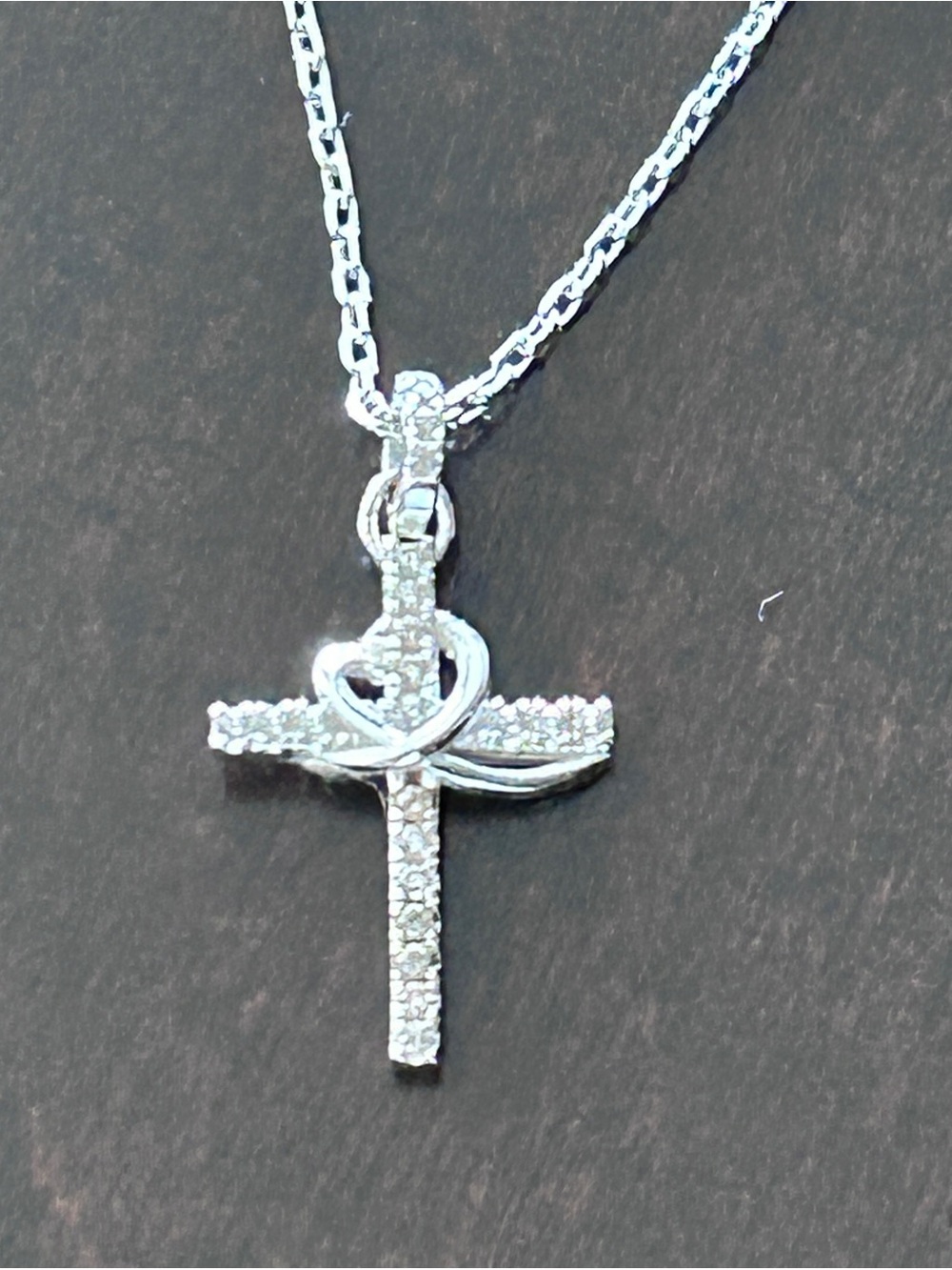 Sterling Cross with heart CZ necklace